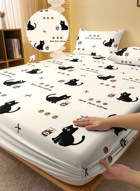 1 Cartoon Cute animal Cat printed matte Fitted Sheet, bedroo