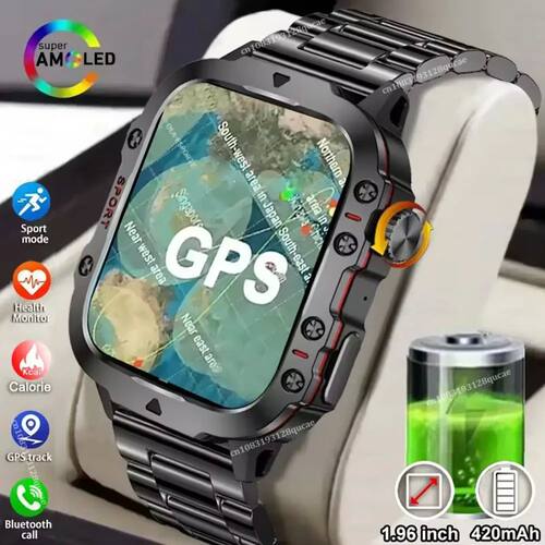 New Rugged  GPS Smart Watch Men Bluetooth Call Health Monito