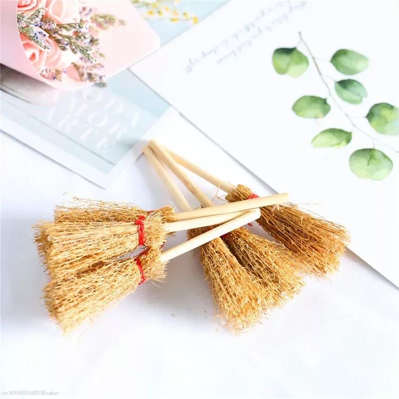 1/3/6pcs Mini Broom Witch Straw Brooms DIY Hanging Ornaments