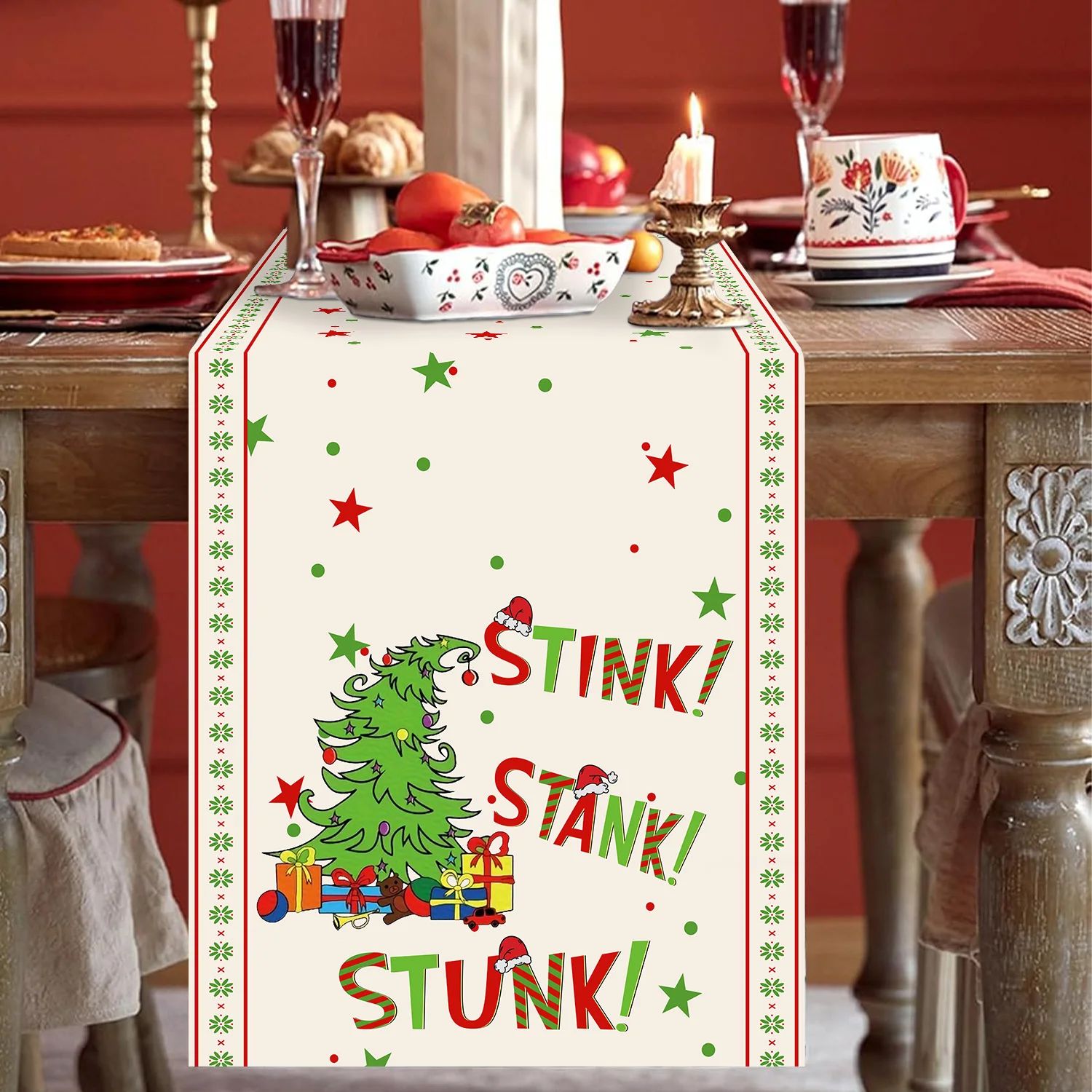 Grinch Tree Table Flags Green Christmas Tree And Star Decora