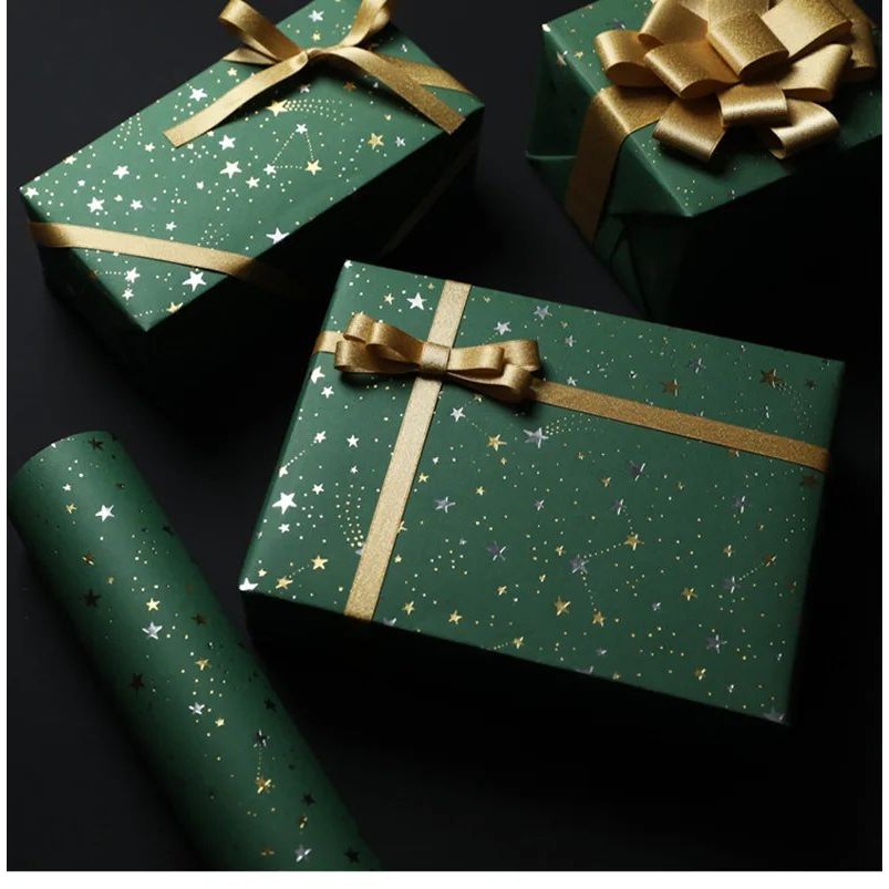 50*70cm Star Wrapping Paper Meteor Ribbon Gold Silver Christ