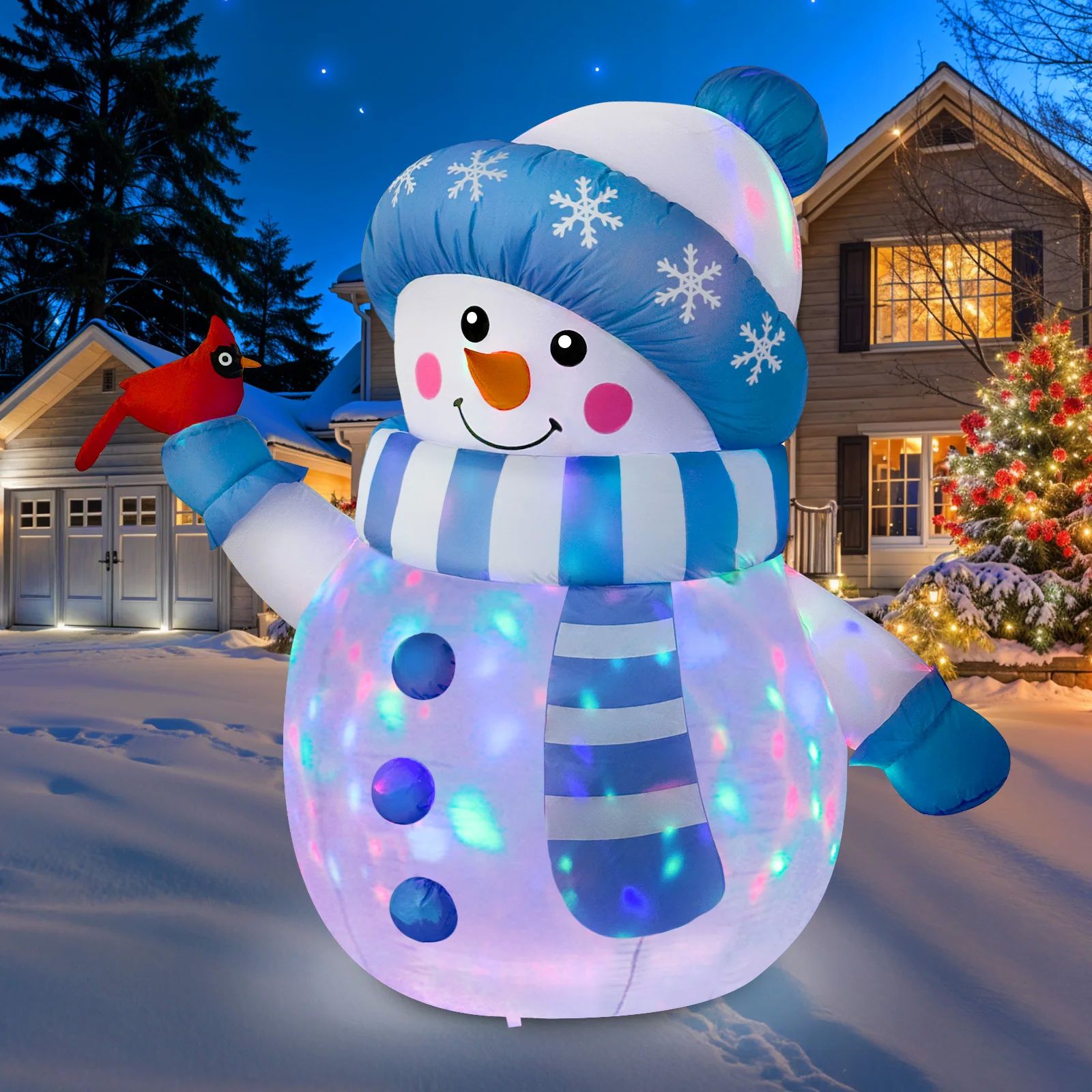 5FT Christmas Inflatable Adorable Blue Snowman with Bird, Ch