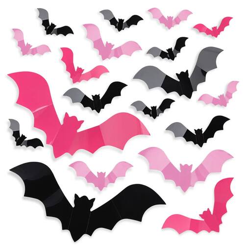 24/48Pcs Halloween Pink Bats Window Sticker 3D Spooky Bat Wa