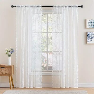 1 Piece Vintage Floral Embroidery Clear Lace Curtain Panel -