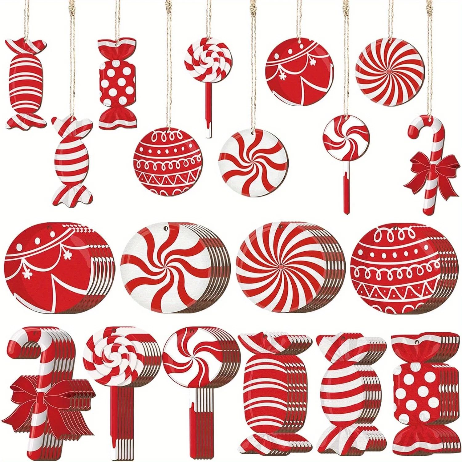 20pcs Christmas Red Candy Wooden Set Gift Decoration Pendant