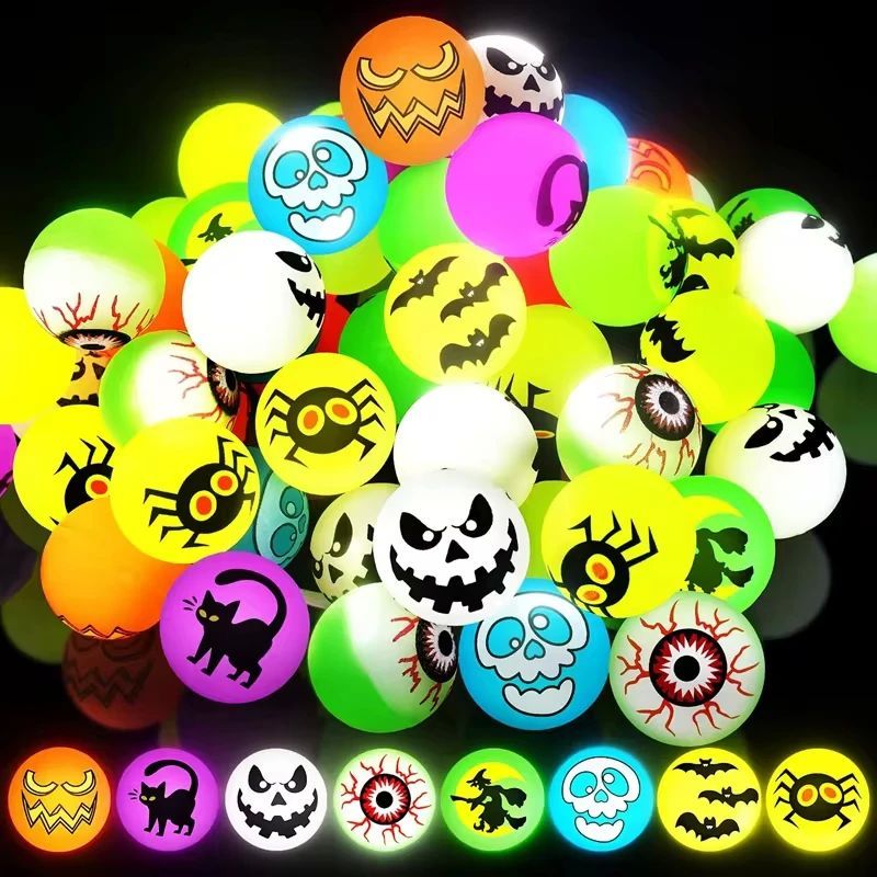 40PC Halloween Glow Balls Bouncy Balls with Spooky Designs f
