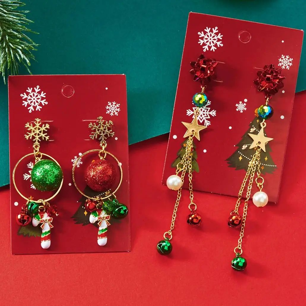New Christmas Ribbon Star Long Tassel Earrings for Women Del