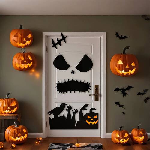 Halloween Decorations Room Door Stickers Window Decor Skelet