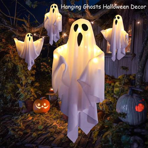 Halloween Hanging Ghosts Light Up Warm LED Light Indoor Outd