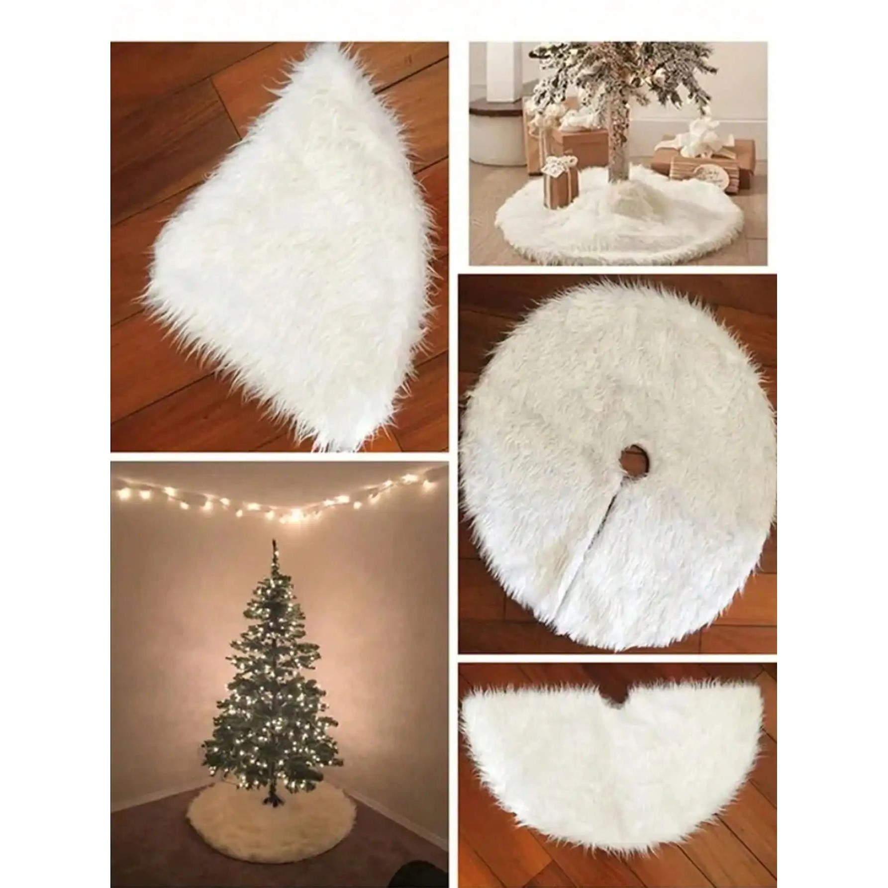 1pc White Fluffy Christmas Tree Plush Skirt Merry Party Chri