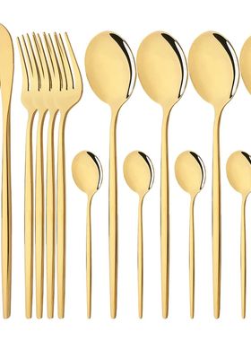 16Pcs Mirror Gold Dinnerware Set Stainless Steel Cutlery Set