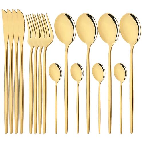 16Pcs Mirror Gold Dinnerware Set Stainless Steel Cutlery Set