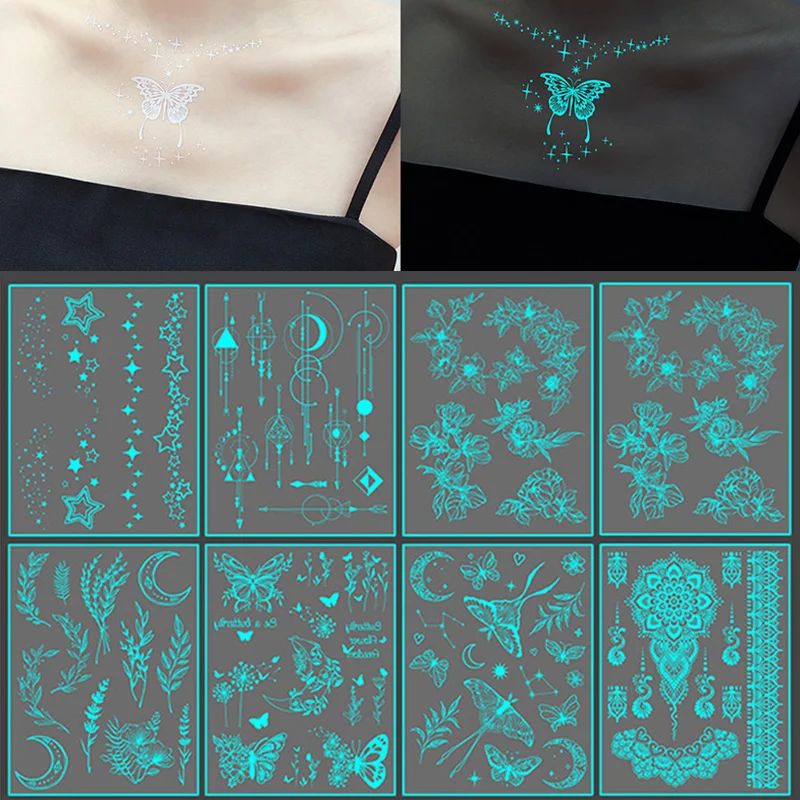 Blue Luminous Glow Tattoo Sticker Waterproof Temporary Finge