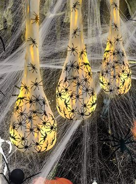Halloween Hanging Spider Egg Sacs with Lights, Realistic Spi