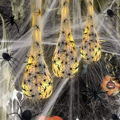 Halloween Hanging Spider Egg Sacs with Lights, Realistic Spi