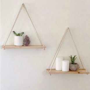 Wooden Swing Hanging Hemp Rope Wall Shelve Mounted Floating