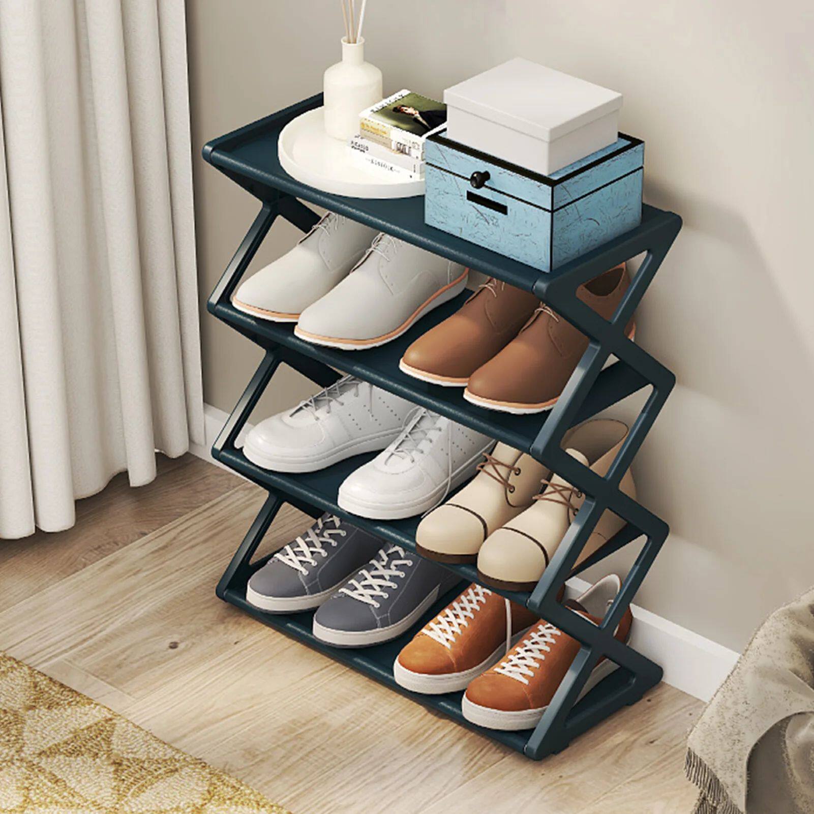 4 Tier Foldable Shoe Rack Space Saving  Standing Shoe Storag