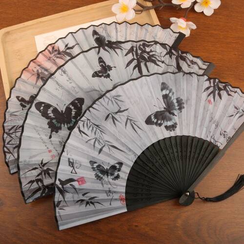 Vintage Silk Folding Hand Fan Chinese Bamboo Dance Fan Retro