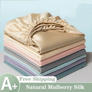 Mulberry Silk Fitted Bed Sheet with Elastic Bands Mattress C