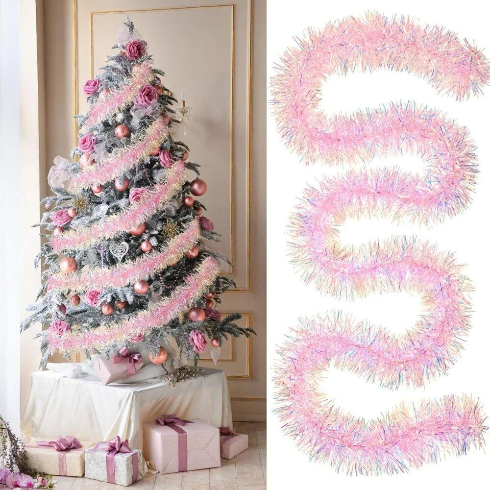 2026 New Year Christmas Pink Decoration 2M Garland Sparkling