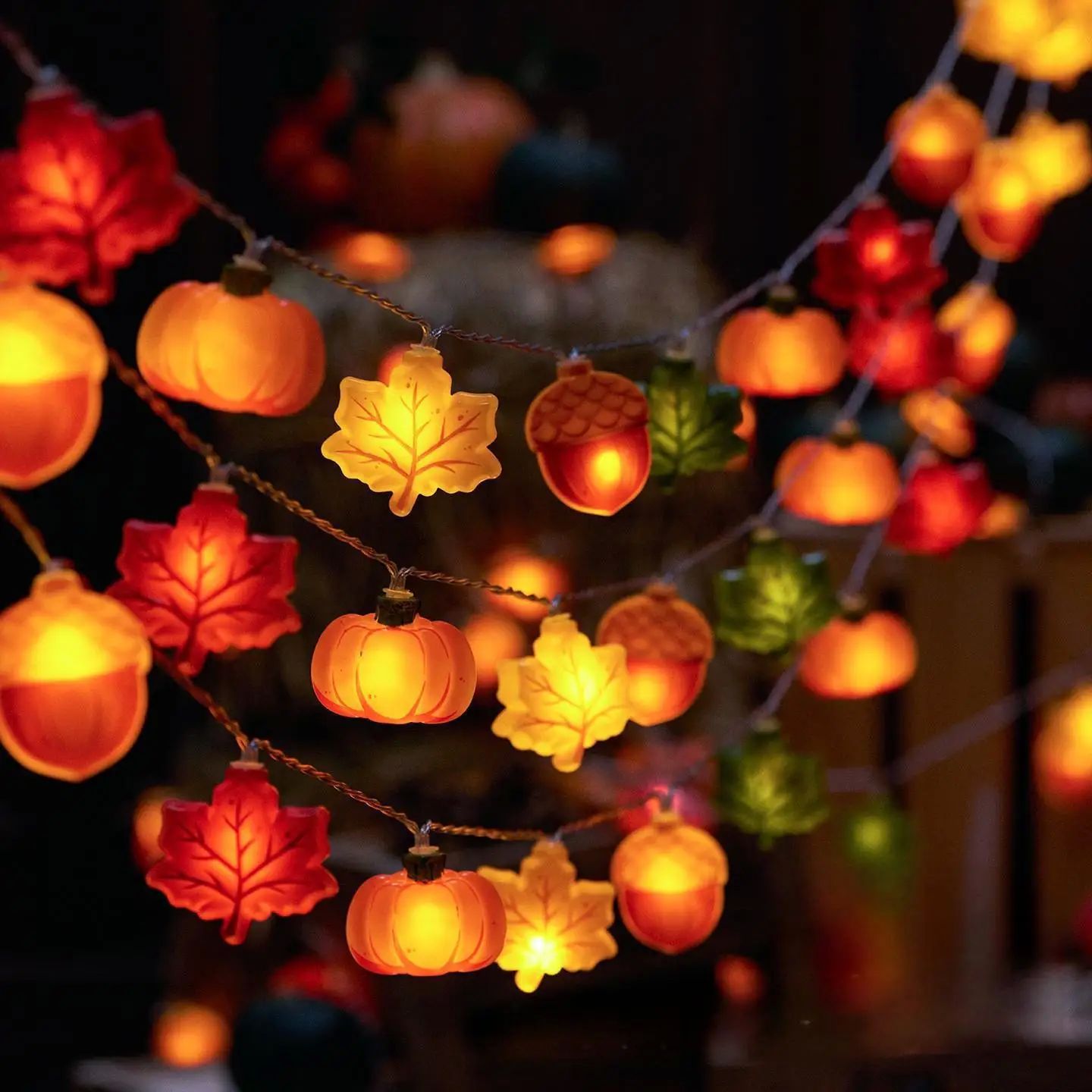 1.5/3m Halloween LED Pumpkin Nut Maple Leaf Light String Hom