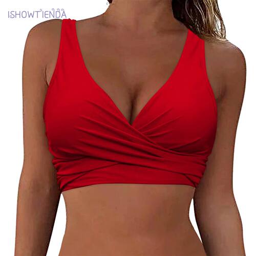 Women's new solid bikini top with Bandage shoulder straps cr