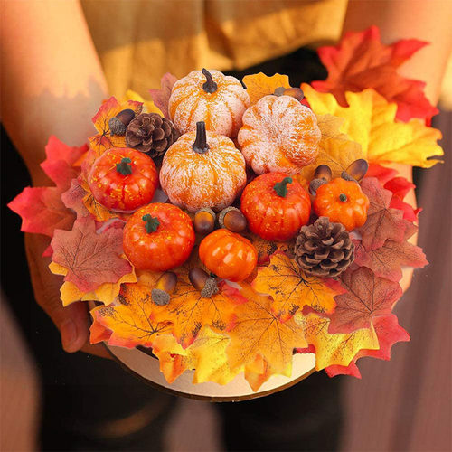 50pcs Simulation Pumpkin Golden Autumn Mini Pumpkin Set Hall