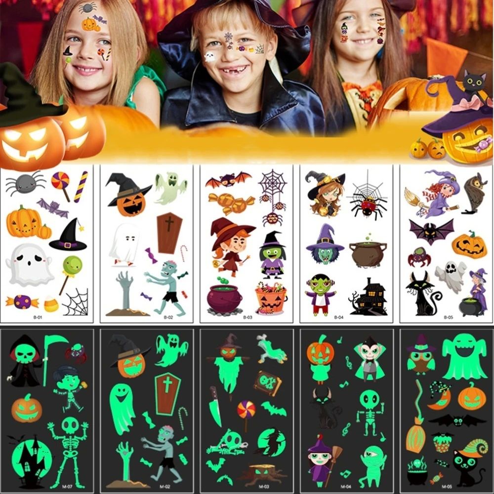 Halloween Tattoo Stickers Waterproof Luminous Ghost Witch Zo