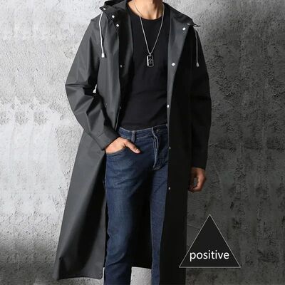 Fashion black adult windbreaker style waterproof long rainco