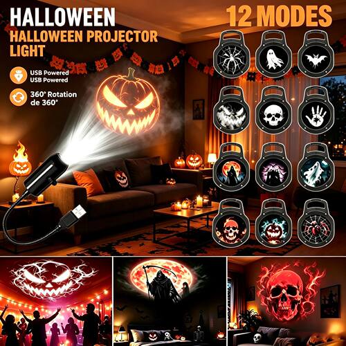 Halloween Led Projector Night Lights USB Plug and Play HD LE