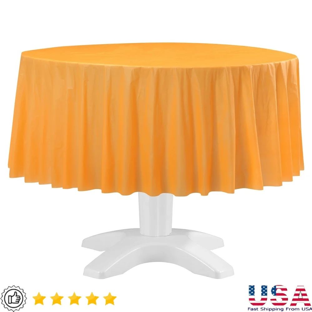 Round Orange Plastic Tablecloth 84 Inch Disposable Waterproo