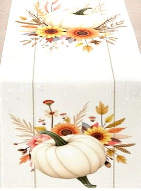 1 Piece of Autumn-Themed Table Runner Featuring White Pumpk,