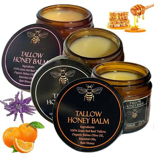 Organic Grass Fed Beef Tallow Balm With Raw Honey Moisturizi