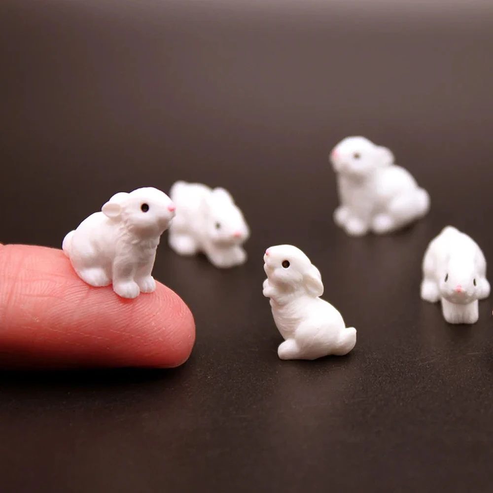 5/10pcs Mini Resin Rabbit Figurines, Farm Animal Miniature F