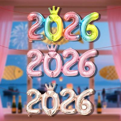 2026 Crown Number Foil Balloons Happy New Year Eve Party Dec