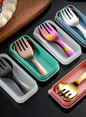 2pcs/Set Mini Portable Spoon Fork Tableware Outdoor Camping