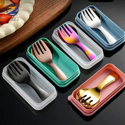 2pcs/Set Mini Portable Spoon Fork Tableware Outdoor Camping