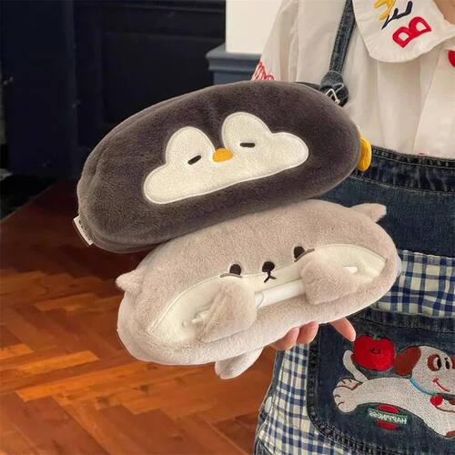 Kawaii Little Otter Penguin Plush Pen Bag, Large Capacity Pe
