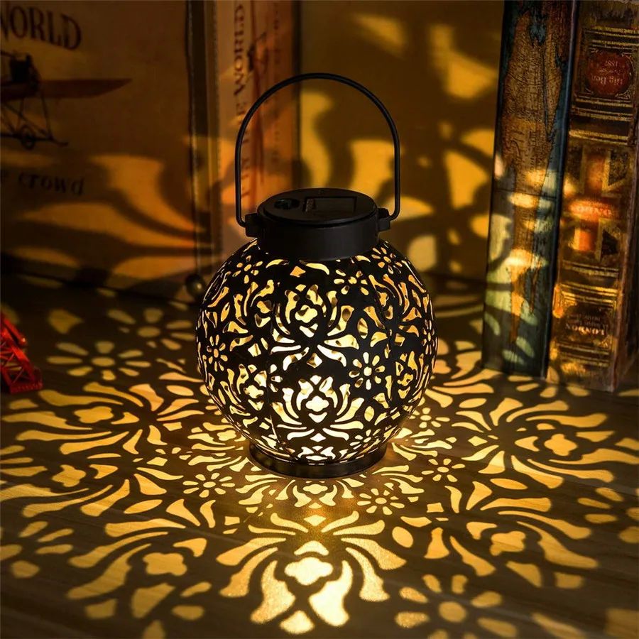 Outdoor Garden Solar Light Iron Art Hanging Light Hollow LED