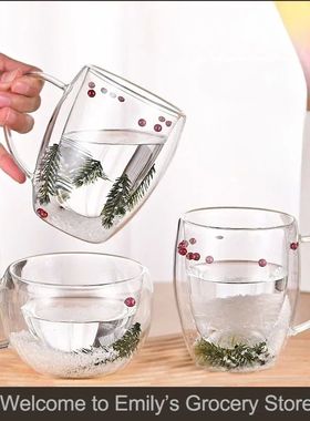 200/350ml Double Walled Glass Cofee Cups Christmas Gifts Hou