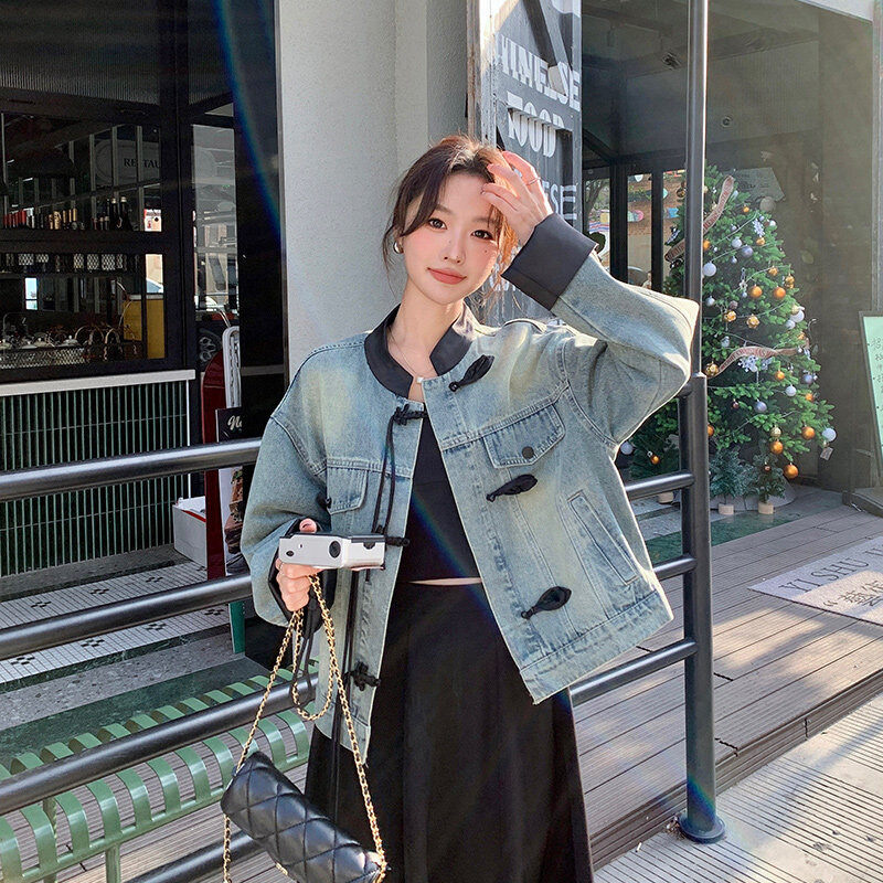 现货2026春季女装新款国风盘扣牛仔外套百搭休闲女短款外套