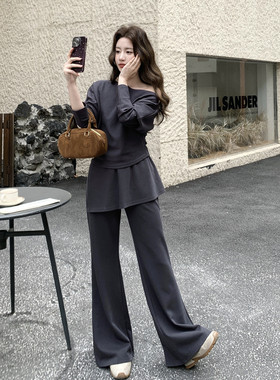 档口现货/斜肩蝙蝠袖收腰款屁帘裤大裤脚套装2C233-912-P155-K248