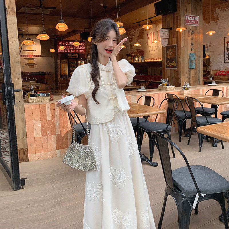 【现货主推】新中式套装提花盘扣衬衫半身裙两件套5030P145K218