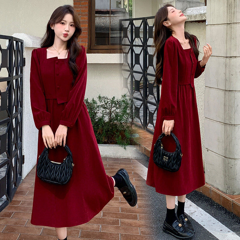 春款现货！优雅气质2026春假两件拼接气质连衣裙女p159-k339