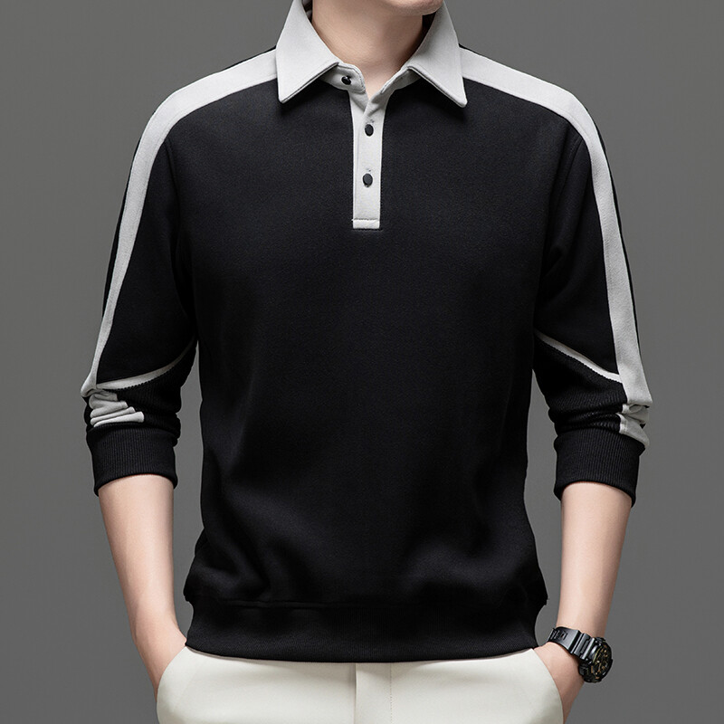 2024年秋冬款小清新翻领纯色男装卫衣休闲中青年卫衣