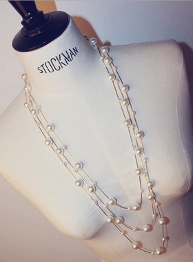 珍珠项链女韩版时尚复古饰品多层长款项链装饰毛衣链女配饰品饰品