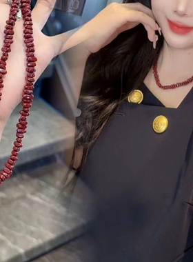 快手网红小众安可拉红串珠复古珍珠项链女高级感颈链气质锁骨链