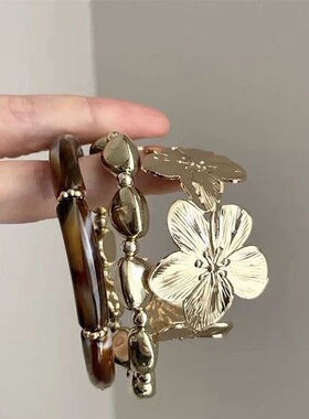 欧美金色蝴蝶花朵手镯夏季沙滩度假饰品小众百搭开口手镯配饰