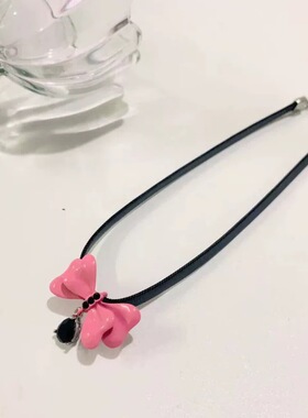 黑粉甜心蝴蝶结y2k项链女甜酷小众设计感2026爆款皮质颈链