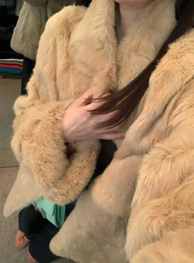 韩系冬新款设计感宽松显瘦百搭高级感立领中长款兔毛皮草外套保暖